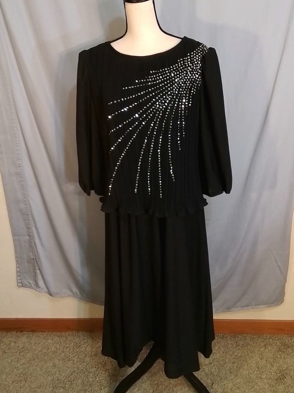 Good Times black special occasion dress with cascade of silver sequins